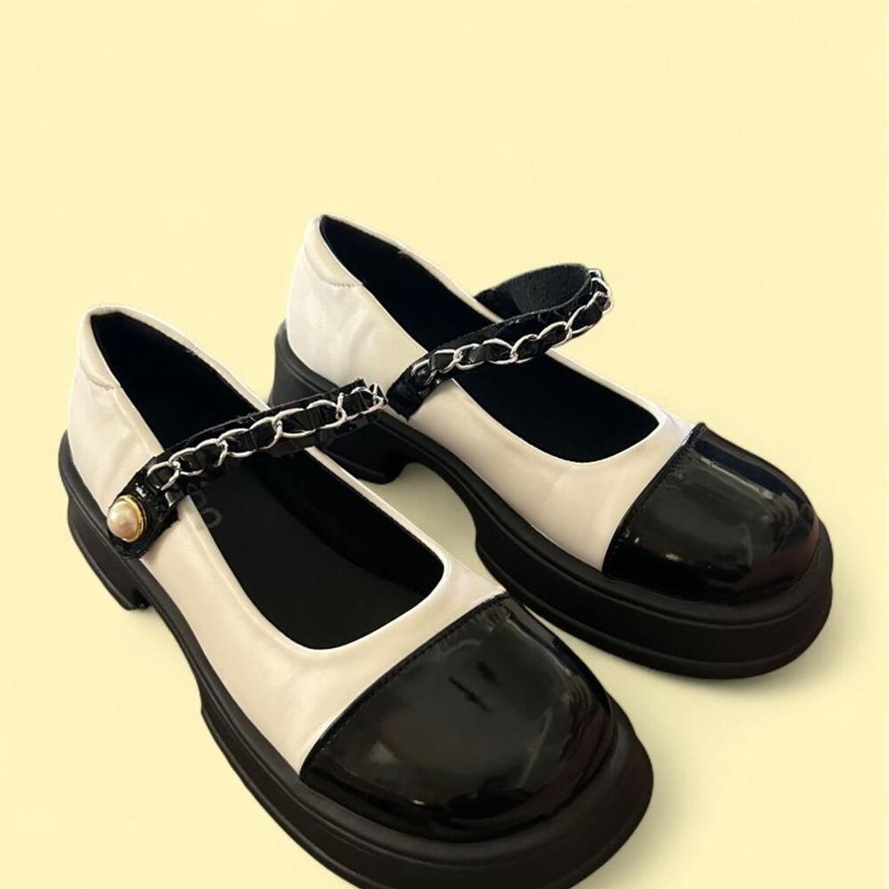 Black White Platform Mary Jane Pearl Chain Shoes Women’s EU 40 US 8.5